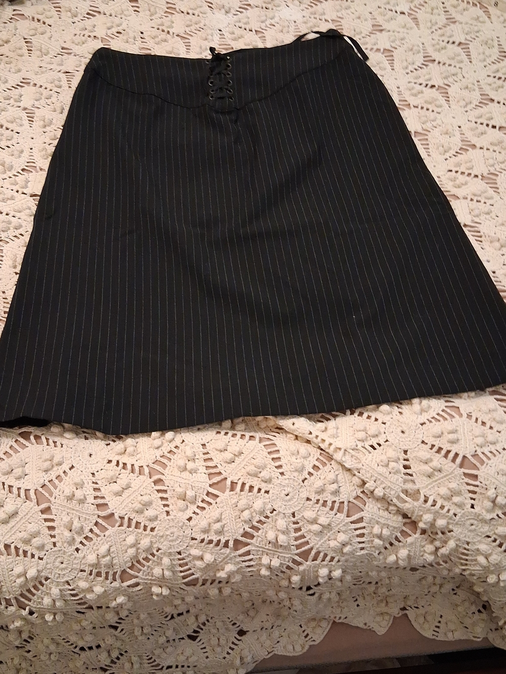 Old Navy Black Pinstripe A-Line Skirt with Lace-Up Waist